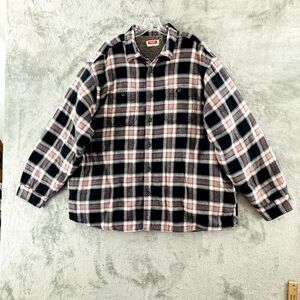 Wrangler Flannel Shacket Mens 2XL Black Plaid Fleece Sherpa Lined Pockets Button